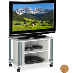 Mobile tv con Ruote, 2 Ripiani, Mobiletto Porta Televisore, 45x60x40 cm, Tavolo Televisione, Bianco Argentato - Relaxdays