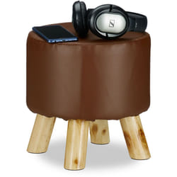 Sgabello in Similpelle, Imbottito, a 4 Gambe, Poggiapiedi Liscio, Rotondo, Decorativo, HxD 30 x 31 cm, Marrone - Relaxdays