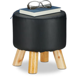 Sgabello in Similpelle, Imbottito, a 4 Gambe, Poggiapiedi Liscio, Rotondo, Decorativo, HxD: 30 x 31 cm, Nero - Relaxdays