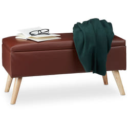 Relaxdays - Panca Contenitore, 40 l, Similpelle, Gambe in Legno, Cassapanca Imbottita, Sedia,HLP 40 x 80 x 39,5 cm,marrone
