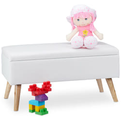 Relaxdays - Panca Contenitore, 40 l, Similpelle, Gambe in Legno, Cassapanca Imbottita, Sedia, hlp 40 x 80 x 39,5 cm,bianco