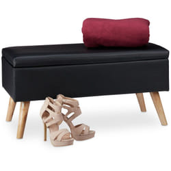 Relaxdays - Panca Contenitore, 40 l, Similpelle, Gambe in Legno, Cassapanca Imbottita, Sedia, hlp 40 x 80 x 39,5 cm, nero