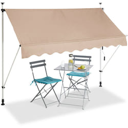 Tenda da Sole, Protezione per il Balcone, Regolabile, senza Forare, a Manovella, 250 cm di Larghezza, Beige - Relaxdays