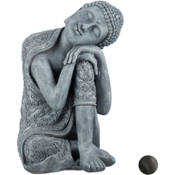 Relaxdays - Statua del Buddha con Testa Piegata, xl 60cm, da Giardino, Decorativa, in Resina, Impermeabile, Grigio