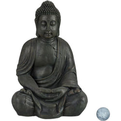 Relaxdays - Statua del Buddha Seduto xl 70cm, per Giardino, Soggiorno, in Ceramica, Impermeabile Anti-Gelo Grigio Scuro