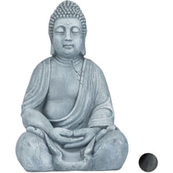 Relaxdays - Statua del Buddha Seduto xl, 50 cm, Feng Shui, per Esterni, Decorativa, Grigio Chiaro