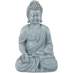 Relaxdays - Statua Buddha Seduto 18 cm, per Soggiorno e Bagno, Resistente all'Umidità, In Pietra Artificiale, Grigio