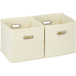 Relaxdays - Set da 2 Cestini Porta-Oggetti, senza Coperchio con Manico, Pieghevole, Ceste Quadrate di Stoffa, 30 cm, Beige