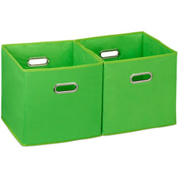 Relaxdays - Set da 2 Cestini Porta-Oggetti, senza Coperchio con Manico, Pieghevole, Ceste Quadrate di Stoffa, 30 cm, Verde