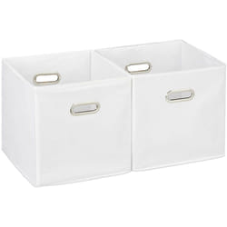 Relaxdays - Set da 2 Cestini Porta-Oggetti, senza Coperchio con Manico, Pieghevole, Ceste Quadrate di Stoffa 30 cm, Bianco