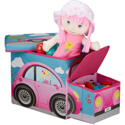 Relaxdays - Sgabello Bambini Contenitore Giocattoli con Scomparto, Pieghevole, Forma di Automobile 50 l Fucsia