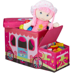 Relaxdays - Sgabello Bambini Contenitore Giocattoli con Scomparto, Pieghevole, a Forma di Unicorn 50 l Fucsia