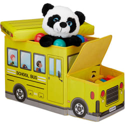 Relaxdays - Sgabello Bambini Contenitore Giocattoli con Scomparto, Pieghevole & Salvaspazio, Scuolabus 50 l Giallo