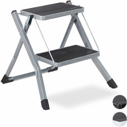 Relaxdays - Scala Pieghevole, 2 Gradini, Salvaspazio, Antiscivolo, Ferro, hlp 45x50x50 cm, Grigio