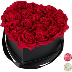 Relaxdays - Box di Rose a Forma di Cuore, 18 Rose, Nero, Resistente 10 Anni, Idea Regalo, Box Decorativo, rossi