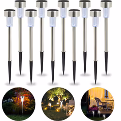 Create nel vostro giardino un’illuminazione suggestiva con questo set da 10 lampade solari. I paletti delle lampade a LED son ...