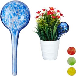 Relaxdays - Sfere per Irrigazione, Set da 2, per Piante e Fiori, Irrigatori per Ufficio Vacanza, ø 6cm, in Vetro, Blu