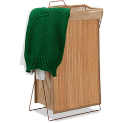 Relaxdays - Cesto Portabiancheria Bambù Pieghevole 40 l. Struttura in Metallo con Manici,Porta Panni,HLP 61x38x22cm,legno