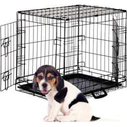 Relaxdays - Gabbia Pieghevole per Cani, Taglia Grande e Piccola, Box con 2 Sportelli, con Vaschetta, Metallo, Nero, Misura m