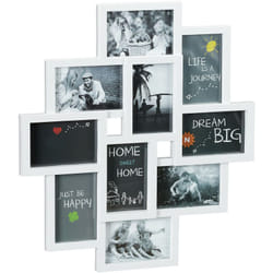 Relaxdays - Cornice per 10 Foto, in Formato Verticale o Orizzontale, da Parete, in Plastica, HxL 55x50 cm, Bianco