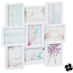 Relaxdays - Cornice per 9 Foto, in Formato Verticale o Orizzontale, da Parete, in Plastica, hl: 54 x 54 cm Colore Bianco