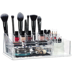 Portatrucchi con Cassetto, Beauty Case per Cosmetici & Gioielli, Make Up Organizer, Porta Rossetti, Trasparente - Relaxdays