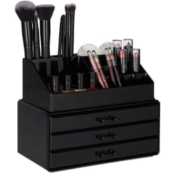 Portatrucchi, 2 Organizer Combinabili, Portaoggetti per Cosmetici con Cassetti, Multiuso, Versatile, Nero - Relaxdays