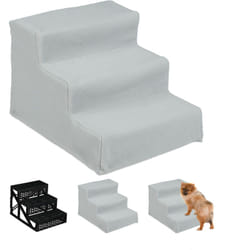 Relaxdays - Scaletta a 3 Gradini, per Cani Piccoli & Grandi, Letto & Divano, Fodera in Tessuto, Interni, 30x35x45, Grigio