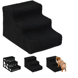 Relaxdays - Scaletta a 3 Gradini, per Cani Piccoli & Grandi, Letto & Divano, Fodera in Tessuto, Interni, 30x35x45, Nero