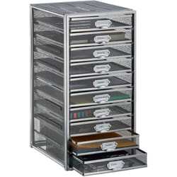 Relaxdays - Cassettiera da Scrivania, 10 Cassetti, Formato din A4, Porta-Documenti, Box per Lettere e Corrispondenza, Argento