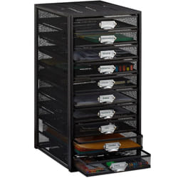 Relaxdays - Cassettiera da Scrivania, 10 Cassetti, Formato din A4, Porta-Documenti, Box per Lettere e Corrispondenza, Nero