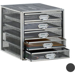 Relaxdays - Cassettiera da Scrivania, 5 Cassetti, Formato din A4, Porta-Documenti, Box per Lettere e Corrispondenza, Argento