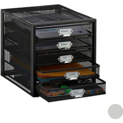 Relaxdays - Cassettiera da Scrivania, 5 Cassetti, Formato din A4, Porta-Documenti, Box per Lettere e Corrispondenza, Nero