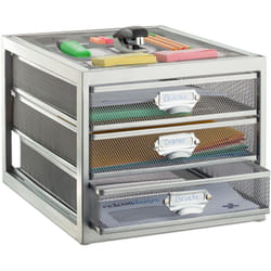 Relaxdays - Cassettiera da Scrivania, 3 Cassetti, Formato din A4, Porta-Documenti, Box per Lettere e Corrispondenza, Argentato