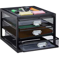 Relaxdays - Cassettiera da Scrivania, 3 Cassetti, Formato din A4, Porta-Documenti, Box per Lettere e Corrispondenza, Nero