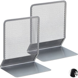 Relaxdays - Set da 2 Fermalibri per Mensole, Supporti Libri, Reggilibri a Rete in Acciaio, hlp 16,5x13,5x10,5 cm, Argento