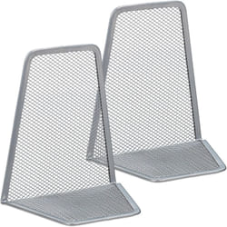 Relaxdays - Set da 2 Fermalibri per Mensole, Supporti Libri, Reggilibri a Rete in Acciaio, hlp 14,5x12,5x9 cm, Argentati