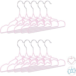 Relaxdays - Set da 10 Grucce per Bambini con Stella, Decorate, Salvaspazio, Appendini, Stampelle, 30 cm, Ferro, Rosa Chiaro