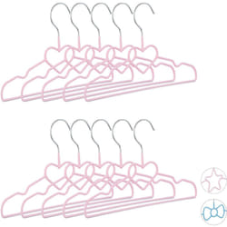 Relaxdays - Set da 10 Grucce per Bambini con Cuore, Decorate, Salvaspazio, Appendini, Stampelle, 30 cm, Ferro, Rosa