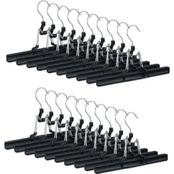 Relaxdays - Set 20 Grucce per Pantaloni e Gonne, Ganci Girevoli a 360°, Morsetti Gommati, Stampelle, 26 cm, Metallo, Nero
