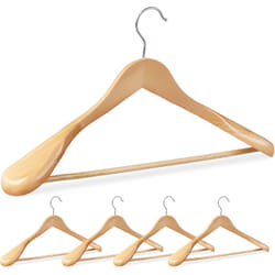Relaxdays - Grucce Appendiabiti Set da 5, Spalle Larghe, Gancio Girevole a 360°, Asta per Pantaloni, Legno, Marrone Chiaro