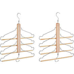 Relaxdays - 2 Grucce Appendiabiti Multiple, Bastone 4 Stampelle Mobili, Ganci in Metallo, Legno, Marrone Naturale Argento