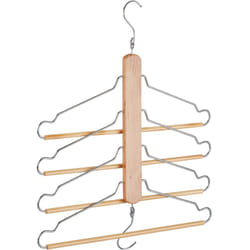 Relaxdays Grucce Appendiabiti Multiple, Bastone a 4 Stampelle Mobili, Ganci in Metallo, Legno, Marrone Naturale Argento