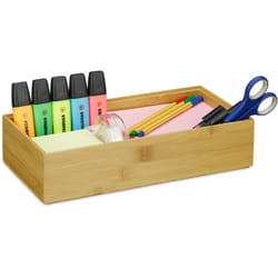 Relaxdays - Contenitore Portaoggetti in Bambù, Impilabile, per Bagno Cucina Studio, HxLxP 7 x 30 x 15 cm, Legno Naturale