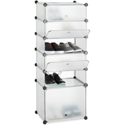 Scarpiera in Plastica, 6 Scomparti Chiusi, 52 x 37 x 9cm, Scaffale 12 Paia di Scarpe, Componibile, Trasparente - Relaxdays