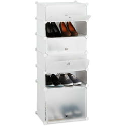 Scarpiera in Plastica, 6 Scomparti Chiusi, 52 x 37 x 9cm, Scaffale 12 Paia di Scarpe, Componibile, Bianco - Relaxdays