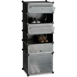 Scarpiera in Plastica, 6 Scomparti Chiusi, 52 x 37 x 9cm, Scaffale 12 Paia di Scarpe, Componibile, Nero - Relaxdays