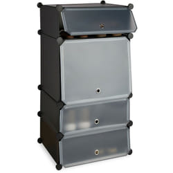 Scarpiera in Plastica, 4 Scomparti Chiusi, 91x49x36,5 cm, Scaffale 8 Paia di Scarpe, Componibile, Nero - Relaxdays