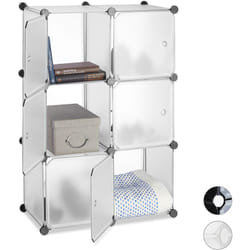Relaxdays Scaffale Componibile con Cubi, Divisorio per Soggiorno con 6 Ante, Plastica, HxLxP: 97,5x66x32 cm, Trasparente