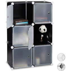 Relaxdays - Scaffale Componibile con Cubi, Divisorio per Soggiorno con 6 Ante, Plastica, HxLxP: 97,5x66x32 cm, Nero